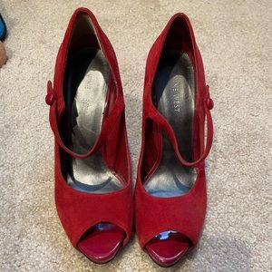 Nine West Red Suede Mary Jane Heels